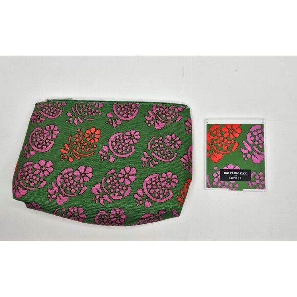 Marimekko For Clinique Green Floral Makeup Bag W/ Mascara, Chubby Stick & Mirror - Picture 8 of 9